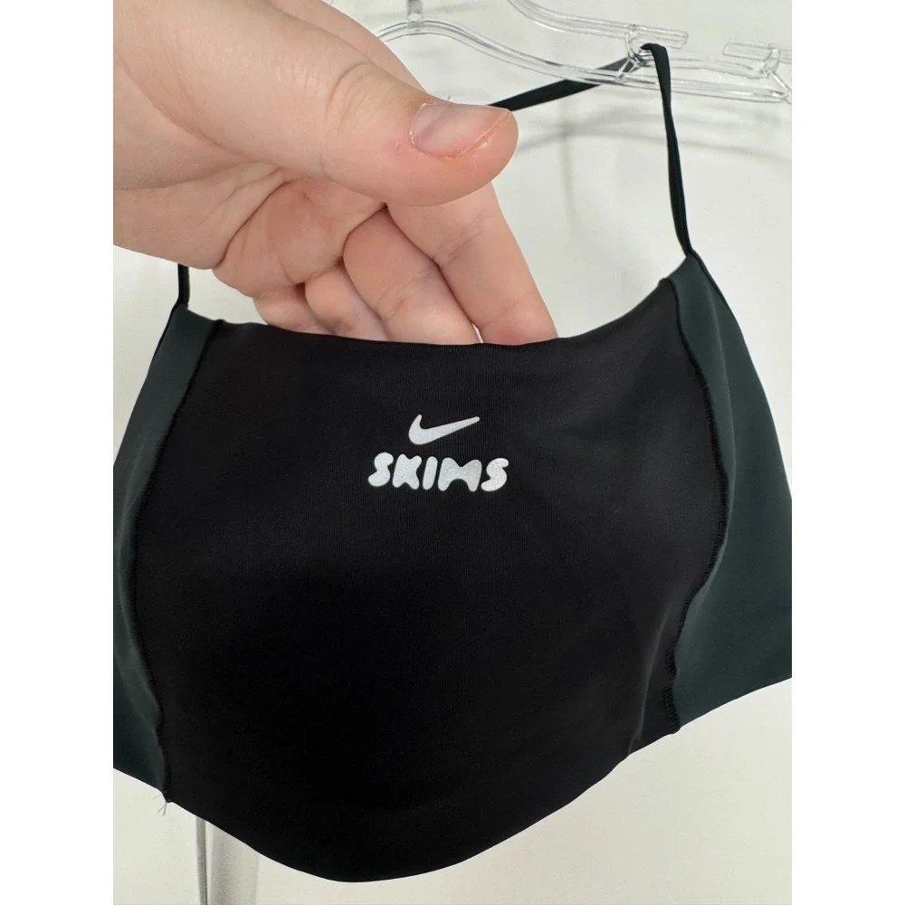 Nike x SKIMS Shine Color Block Micro Bra Womens Medium Black Dark Teal Racerback
